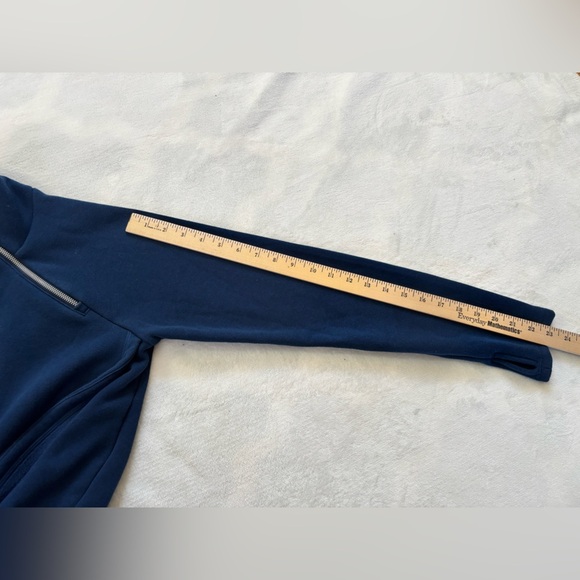 Athleta Pullover Dark Blue Cozy Karma Asymmetrical Zip Fleece Sweatshirt Size M - Picture 6 of 13